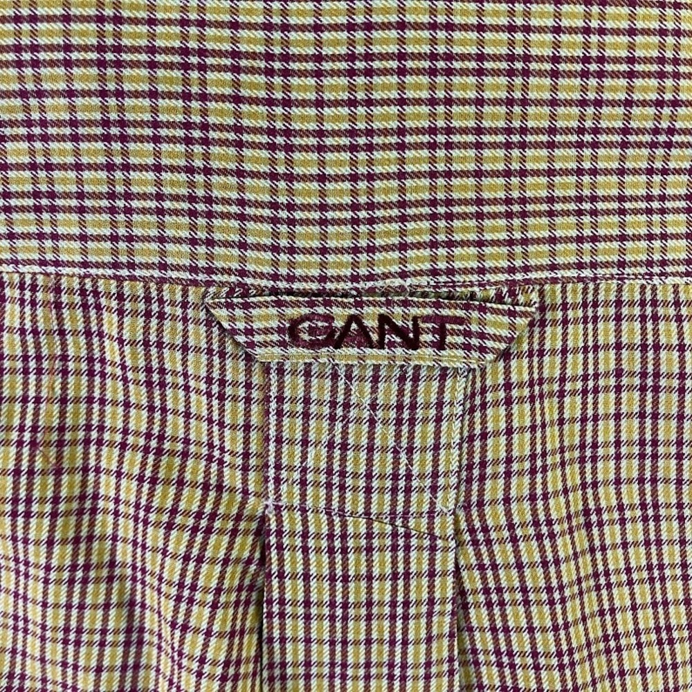 Gant Heritage Twill Mens XL Button Down Shirt Plaid Burgundy Gold Long Sleeve - Picture 4 of 7
